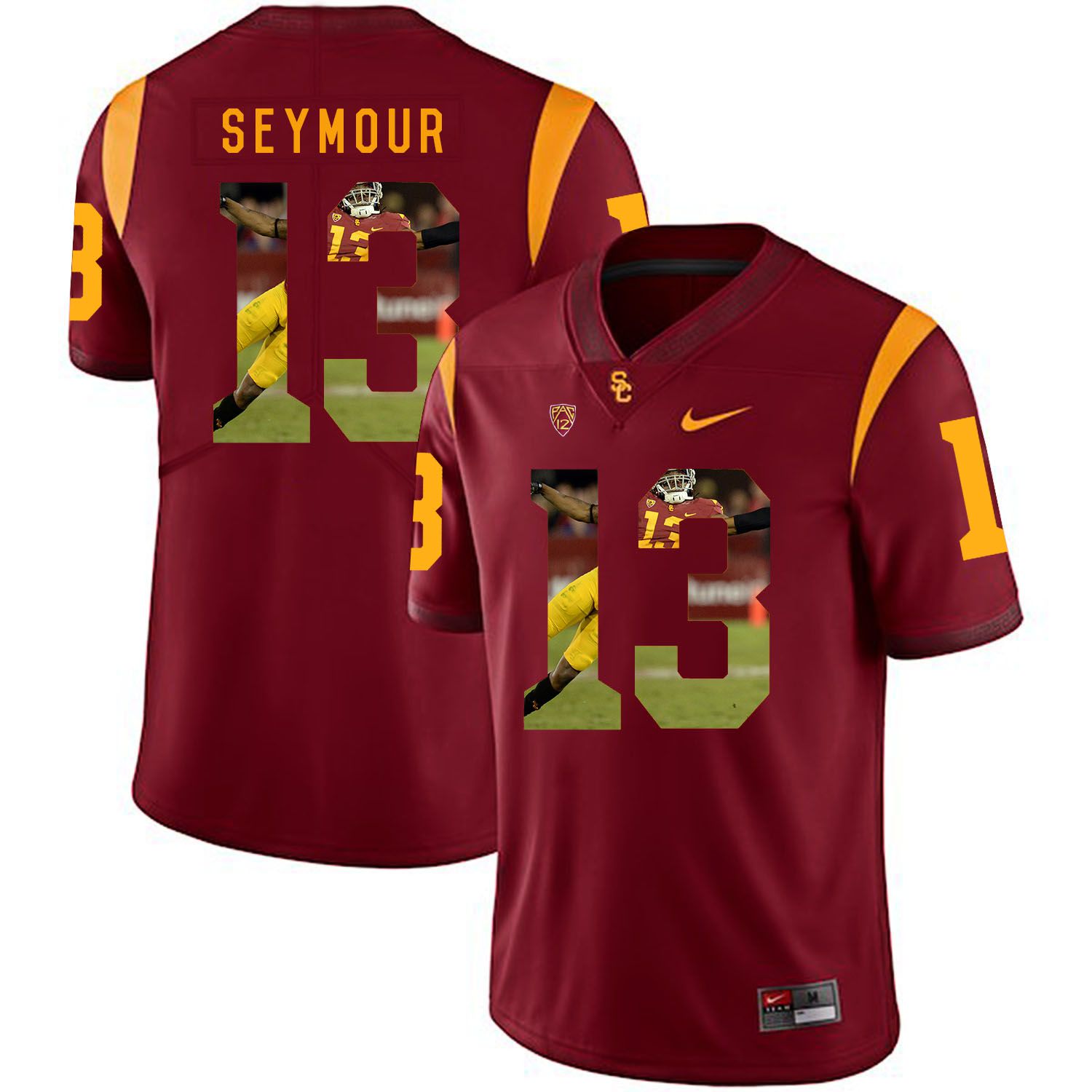 Men USC Trojans 13 Seymour Red Fashion Edition Customized NCAA Jerseys